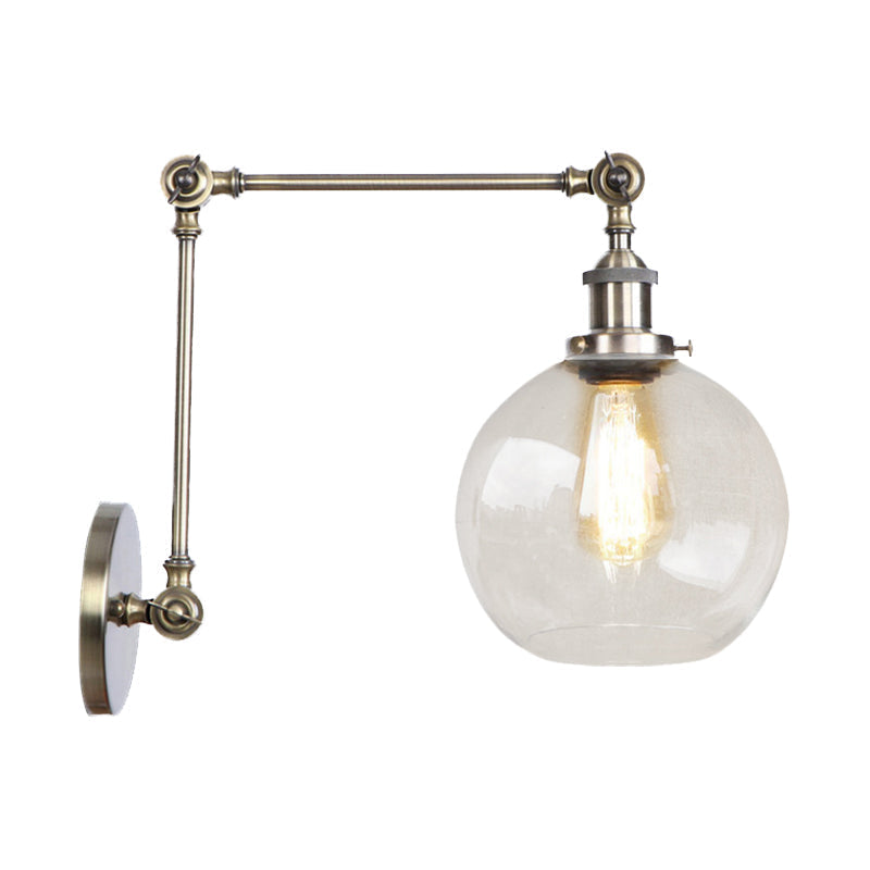 Sikunuo | Rustic Globe Wall Lighting Fixture 1 Bulb Clear Glass Sconces Light in Antique Brass