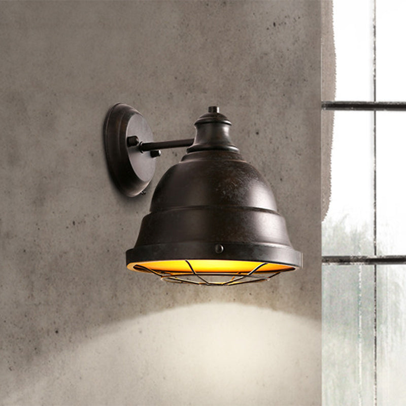 Sikunuo | 1 Head Wall Sconce Lamp Industrial Vintage Dome Shade Iron Wall Lighting with Wire Protection in Black/Copper