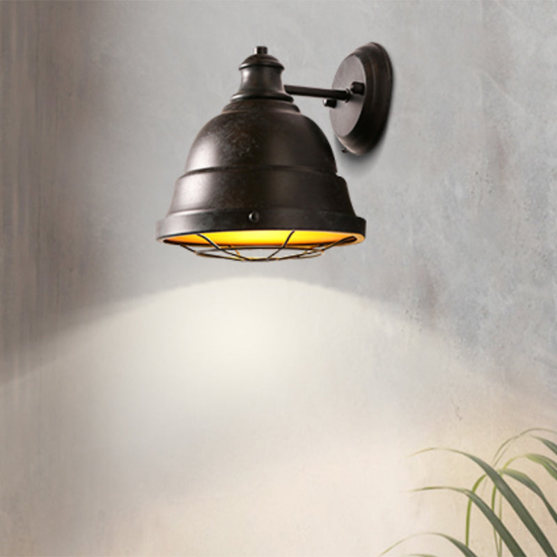 Sikunuo | 1 Head Wall Sconce Lamp Industrial Vintage Dome Shade Iron Wall Lighting with Wire Protection in Black/Copper