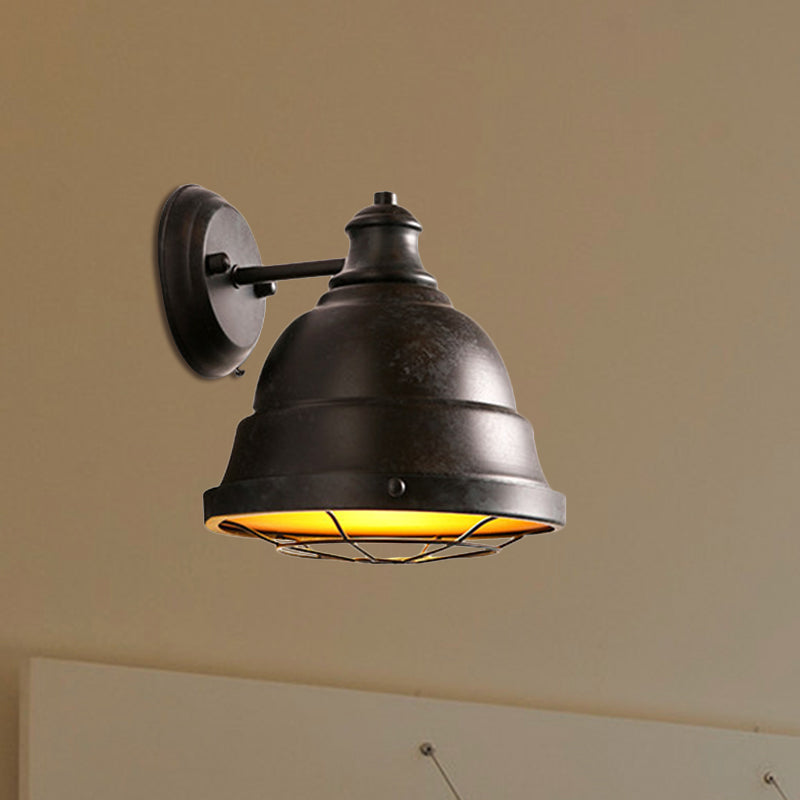 Sikunuo | 1 Head Wall Sconce Lamp Industrial Vintage Dome Shade Iron Wall Lighting with Wire Protection in Black/Copper