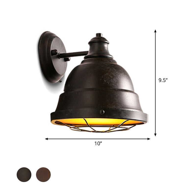 Sikunuo | 1 Head Wall Sconce Lamp Industrial Vintage Dome Shade Iron Wall Lighting with Wire Protection in Black/Copper
