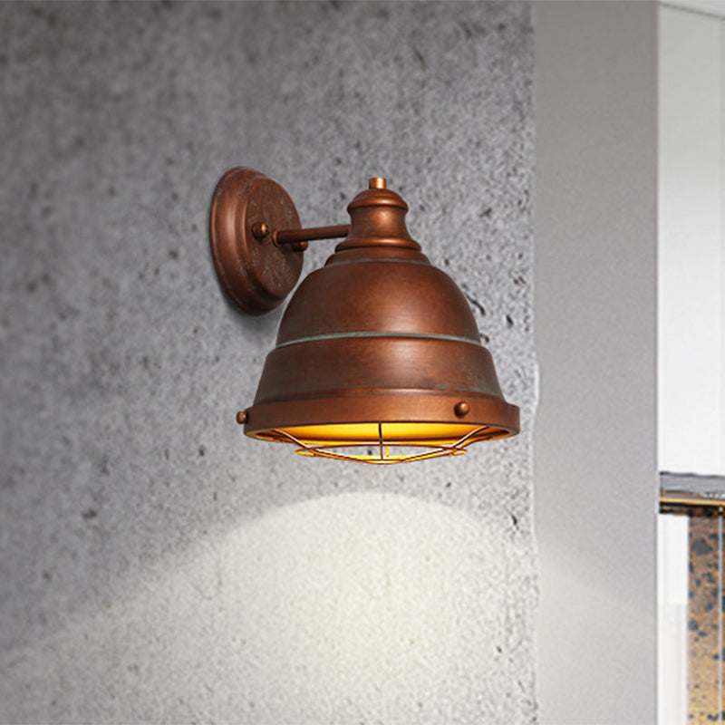 Sikunuo | 1 Head Wall Sconce Lamp Industrial Vintage Dome Shade Iron Wall Lighting with Wire Protection in Black/Copper