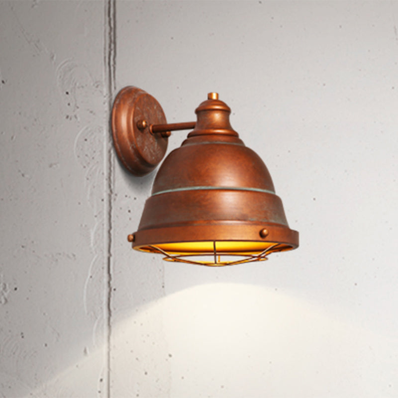 Sikunuo | 1 Head Wall Sconce Lamp Industrial Vintage Dome Shade Iron Wall Lighting with Wire Protection in Black/Copper