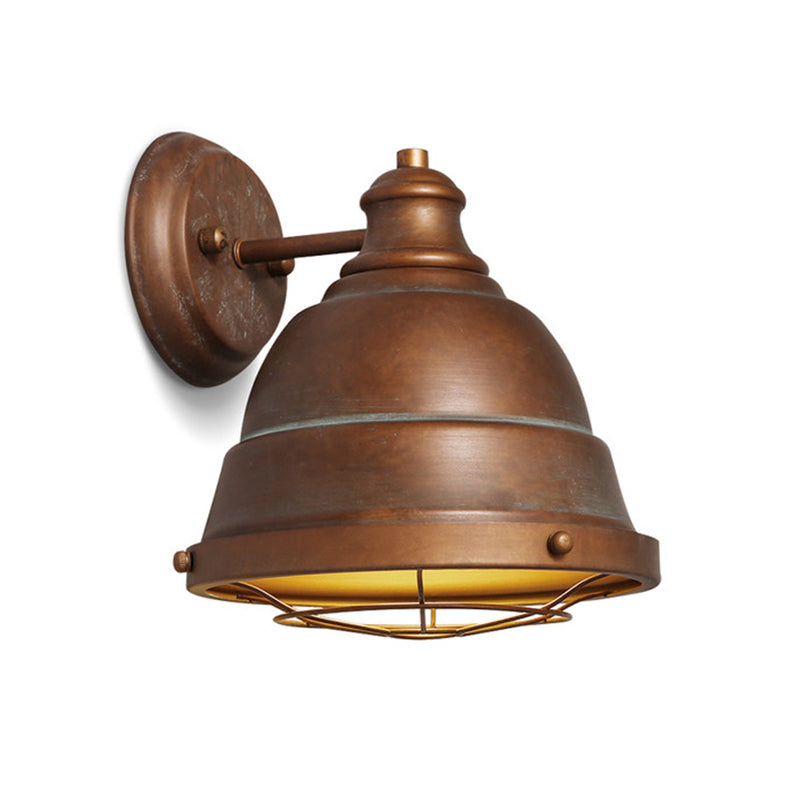 Sikunuo | 1 Head Wall Sconce Lamp Industrial Vintage Dome Shade Iron Wall Lighting with Wire Protection in Black/Copper