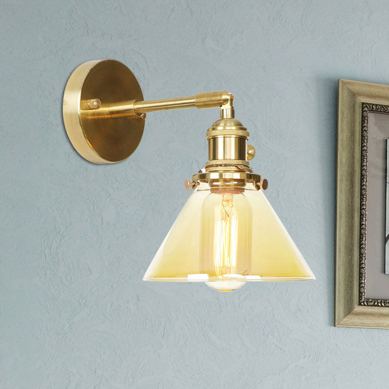 Sikunuo | Amber Glass Conical Wall Lighting Rotating 1 Light Vintage Wall Lamp For Entrance