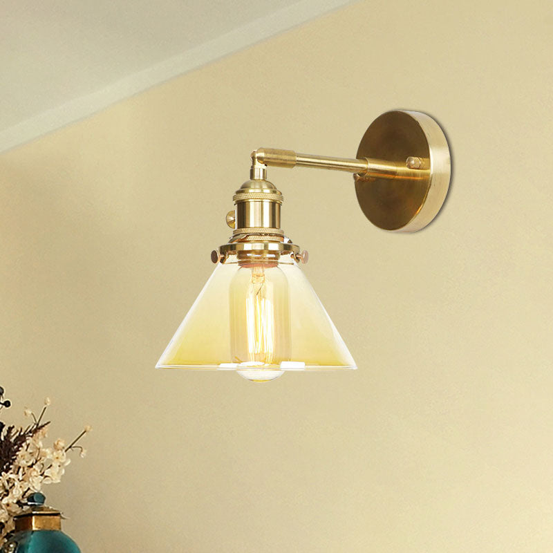 Sikunuo | Amber Glass Conical Wall Lighting Rotating 1 Light Vintage Wall Lamp For Entrance