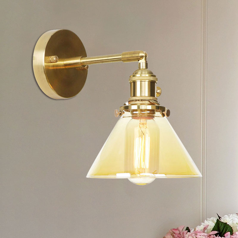 Sikunuo | Amber Glass Conical Wall Lighting Rotating 1 Light Vintage Wall Lamp For Entrance
