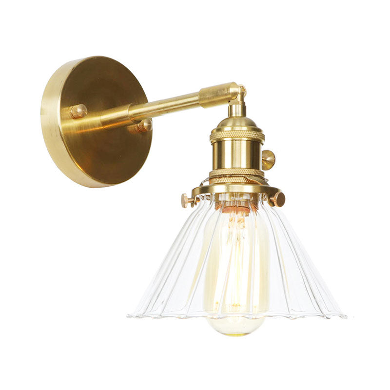 Sikunuo | Cone-Shaped Wall Lamp with Clear Rippled Glass Single Light Vintage Wall Lighting