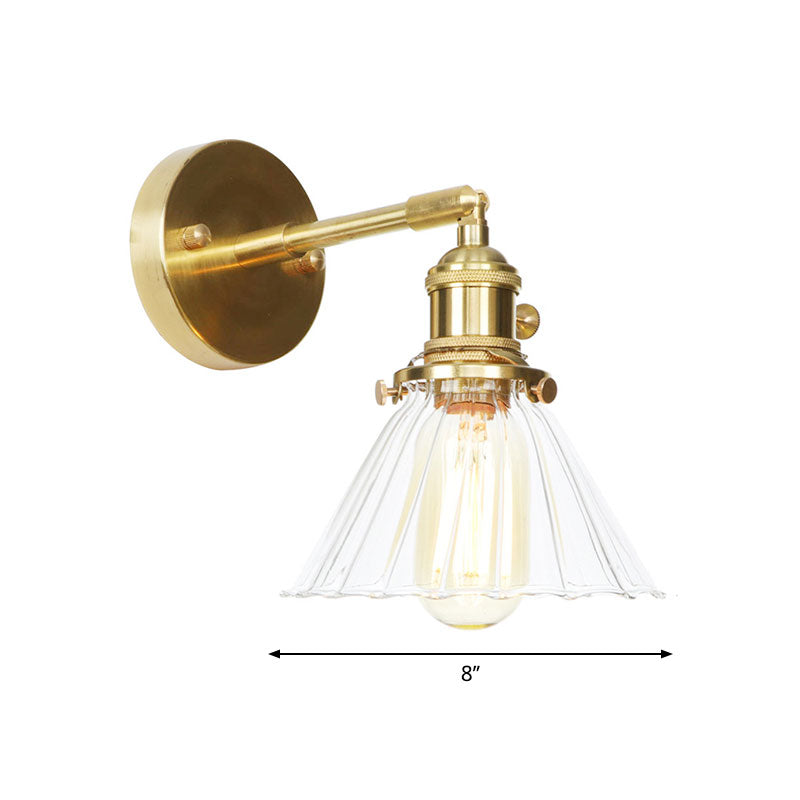 Sikunuo | Cone-Shaped Wall Lamp with Clear Rippled Glass Single Light Vintage Wall Lighting