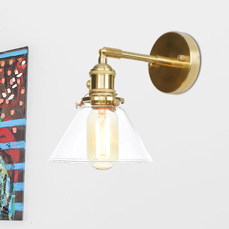 Sikunuo | Cone wall lamp 1 light clear glass rustic antique wall lighting for bedroom