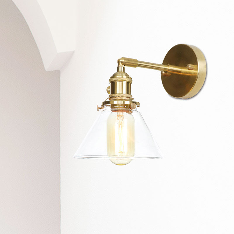 Sikunuo | Cone wall lamp 1 light clear glass rustic antique wall lighting for bedroom