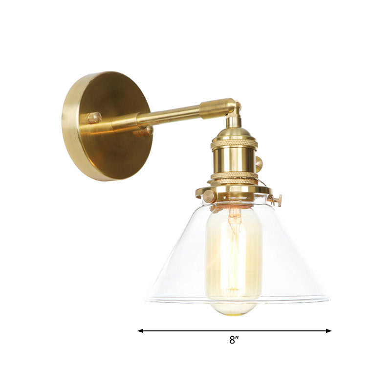 Sikunuo | Cone wall lamp 1 light clear glass rustic antique wall lighting for bedroom