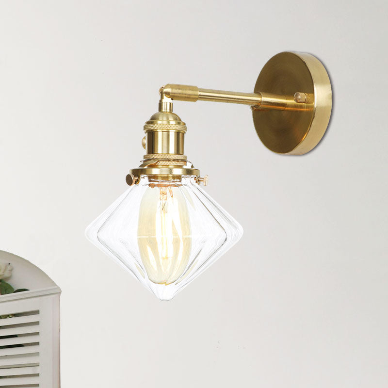 Sikunuo | Gem Wall Light Transparent Ribbed Glass 1 Light Retro Style Outdoor Wall Lamp for Porch