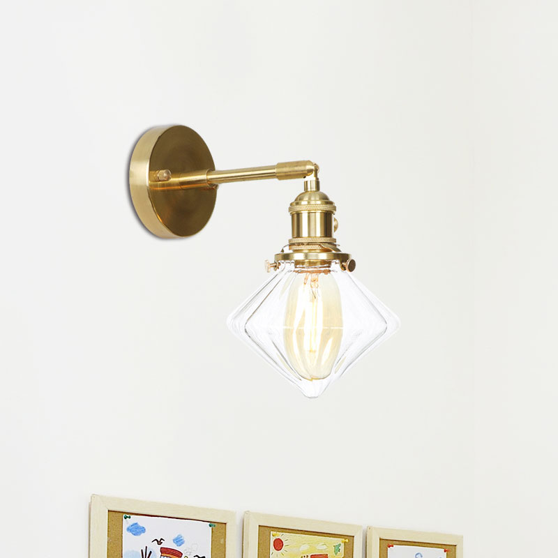 Sikunuo | Gem Wall Light Transparent Ribbed Glass 1 Light Retro Style Outdoor Wall Lamp for Porch