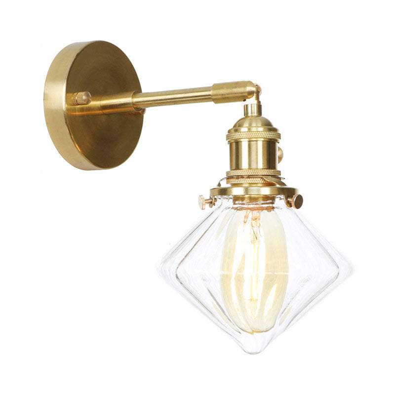 Sikunuo | Gem Wall Light Transparent Ribbed Glass 1 Light Retro Style Outdoor Wall Lamp for Porch