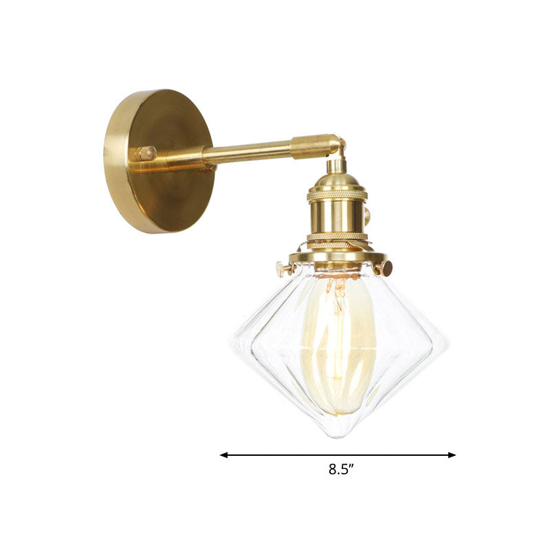 Sikunuo | Gem Wall Light Transparent Ribbed Glass 1 Light Retro Style Outdoor Wall Lamp for Porch