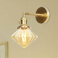 Sikunuo | 1 Light Geometric Wall Lamp Amber Ribbed Glass Retro Style Wall Lamp Fixture