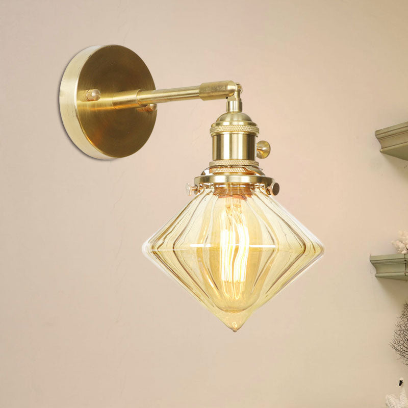 Sikunuo | 1 Light Geometric Wall Lamp Amber Ribbed Glass Retro Style Wall Lamp Fixture