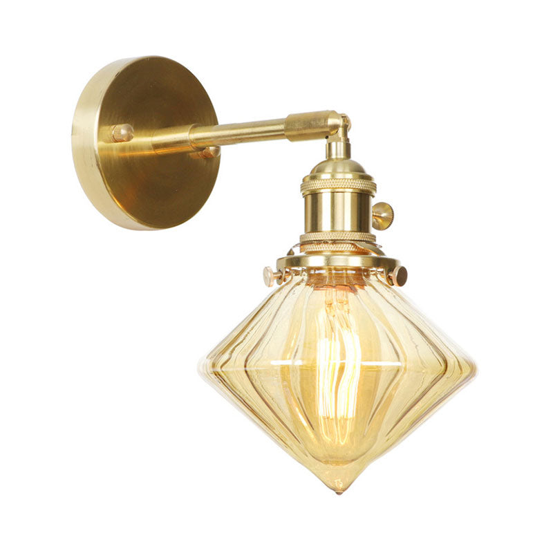 Sikunuo | 1 Light Geometric Wall Lamp Amber Ribbed Glass Retro Style Wall Lamp Fixture