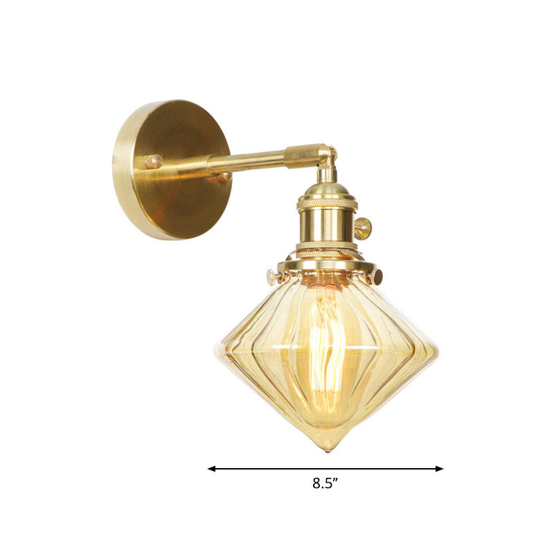 Sikunuo | 1 Light Geometric Wall Lamp Amber Ribbed Glass Retro Style Wall Lamp Fixture