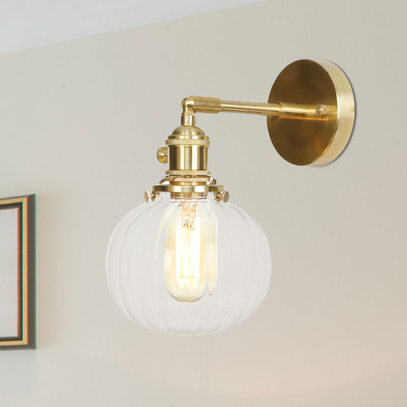 Sikunuo | Clear Glass Globe Wall Lamp Rotatable Vintage Single Wall Light in Gold for Entrance