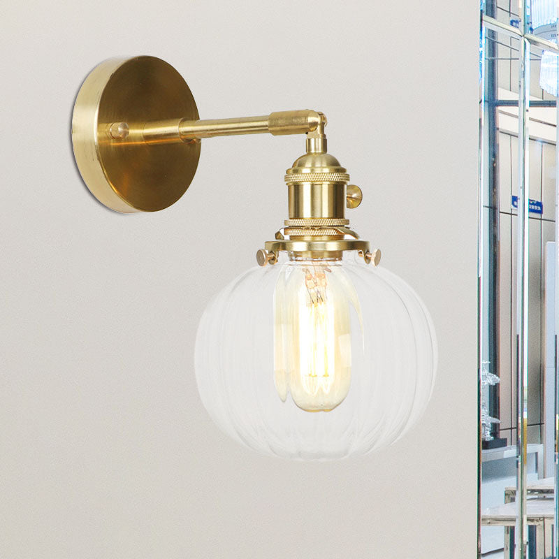 Sikunuo | Clear Glass Globe Wall Lamp Rotatable Vintage Single Wall Light in Gold for Entrance