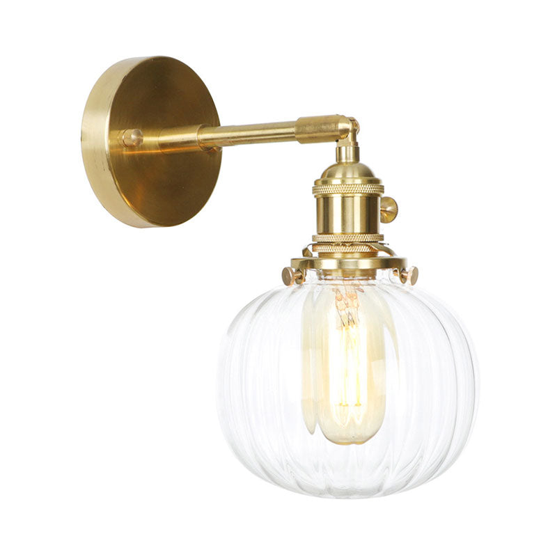 Sikunuo | Clear Glass Globe Wall Lamp Rotatable Vintage Single Wall Light in Gold for Entrance