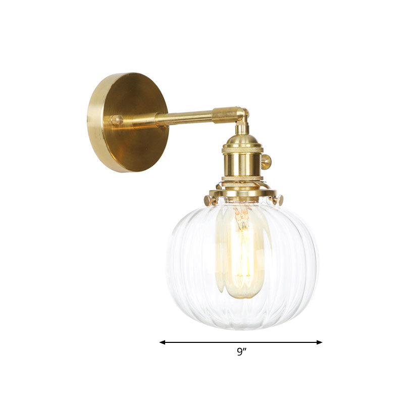 Sikunuo | Clear Glass Globe Wall Lamp Rotatable Vintage Single Wall Light in Gold for Entrance