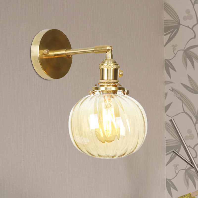 Sikunuo | 1 Light Globe Wall Lighting Amber Water Glass Rotatable Vintage Wall Lamp for Bedroom