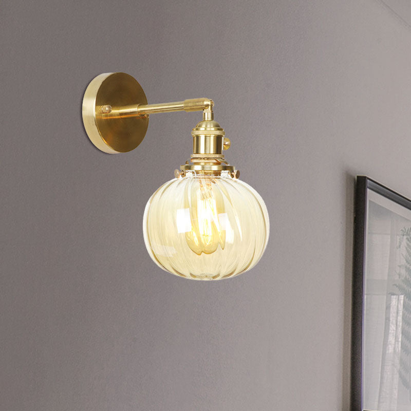 Sikunuo | 1 Light Globe Wall Lighting Amber Water Glass Rotatable Vintage Wall Lamp for Bedroom