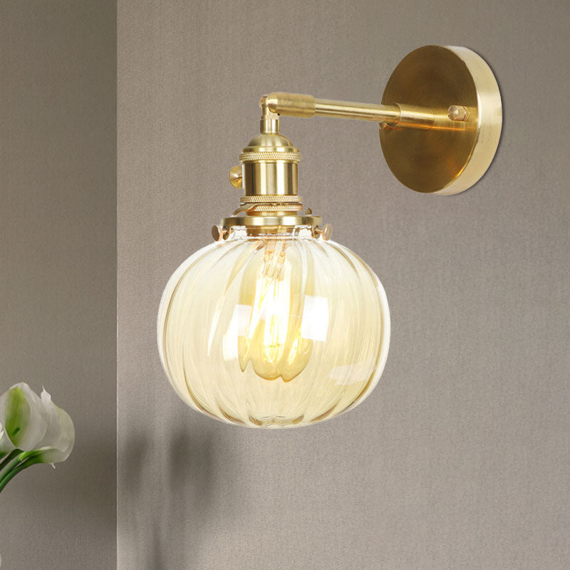 Sikunuo | 1 Light Globe Wall Lighting Amber Water Glass Rotatable Vintage Wall Lamp for Bedroom