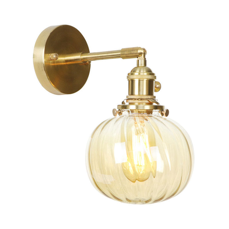 Sikunuo | 1 Light Globe Wall Lighting Amber Water Glass Rotatable Vintage Wall Lamp for Bedroom