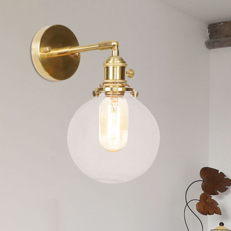 Sikunuo | Spherical Wall Lamp 1 Light Clear Glass Shade Industrial Wall Lamp Light for Porch