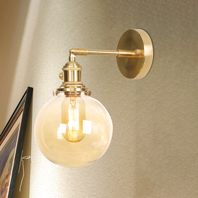 Sikunuo | Retro Style Ball Wall Lamp Lighting Amber Glass 1 Light Wall Light Fixture Outdoor