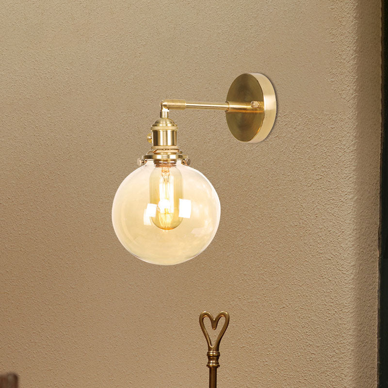Sikunuo | Retro Style Ball Wall Lamp Lighting Amber Glass 1 Light Wall Light Fixture Outdoor