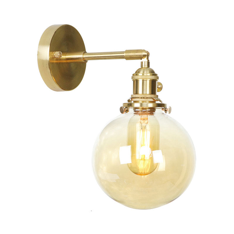 Sikunuo | Retro Style Ball Wall Lamp Lighting Amber Glass 1 Light Wall Light Fixture Outdoor