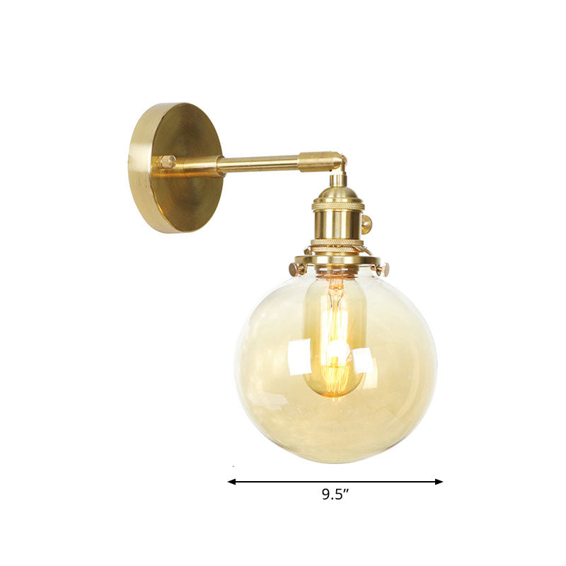 Sikunuo | Retro Style Ball Wall Lamp Lighting Amber Glass 1 Light Wall Light Fixture Outdoor