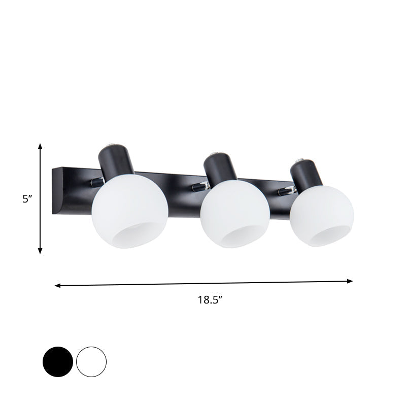 Sikunuo | Multi Globe Opal Glass Wall Lamp Modern 3-Light Bathroom Sconces Light in Black/White