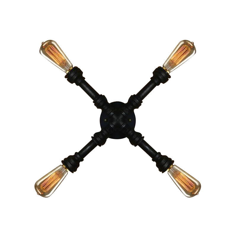 Sikunuo | 4 bulbs X-shaped wall lighting with water pipe industrial black finish wrought iron wall lamp