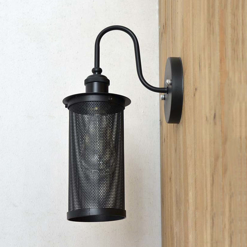 Sikunuo | Cylindrical Mesh Metal Shade Wall Lighting Farm 1 Light Corridor Wall Lamp in Black/Brass