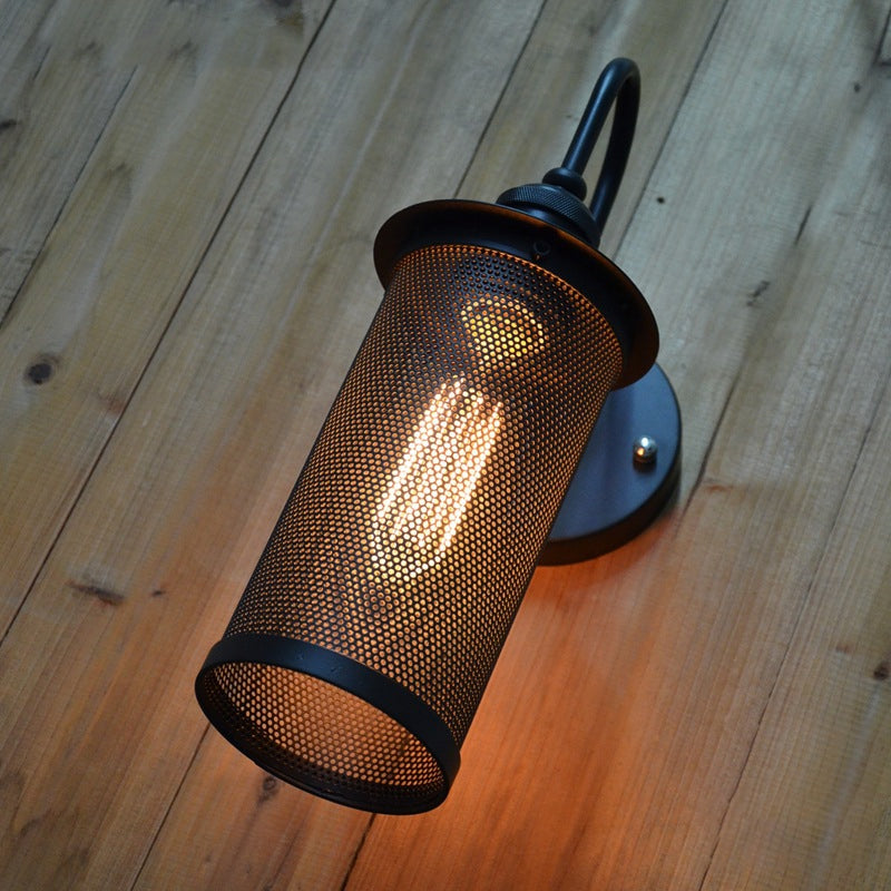 Sikunuo | Cylindrical Mesh Metal Shade Wall Lighting Farm 1 Light Corridor Wall Lamp in Black/Brass
