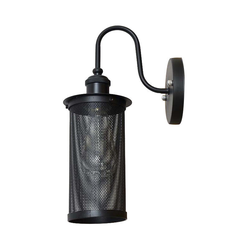 Sikunuo | Cylindrical Mesh Metal Shade Wall Lighting Farm 1 Light Corridor Wall Lamp in Black/Brass