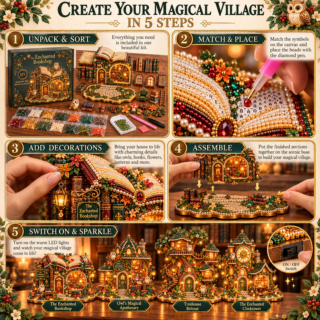 Owl's Enchanted Village – DIY 3D Diamond Art Decoration Kit
