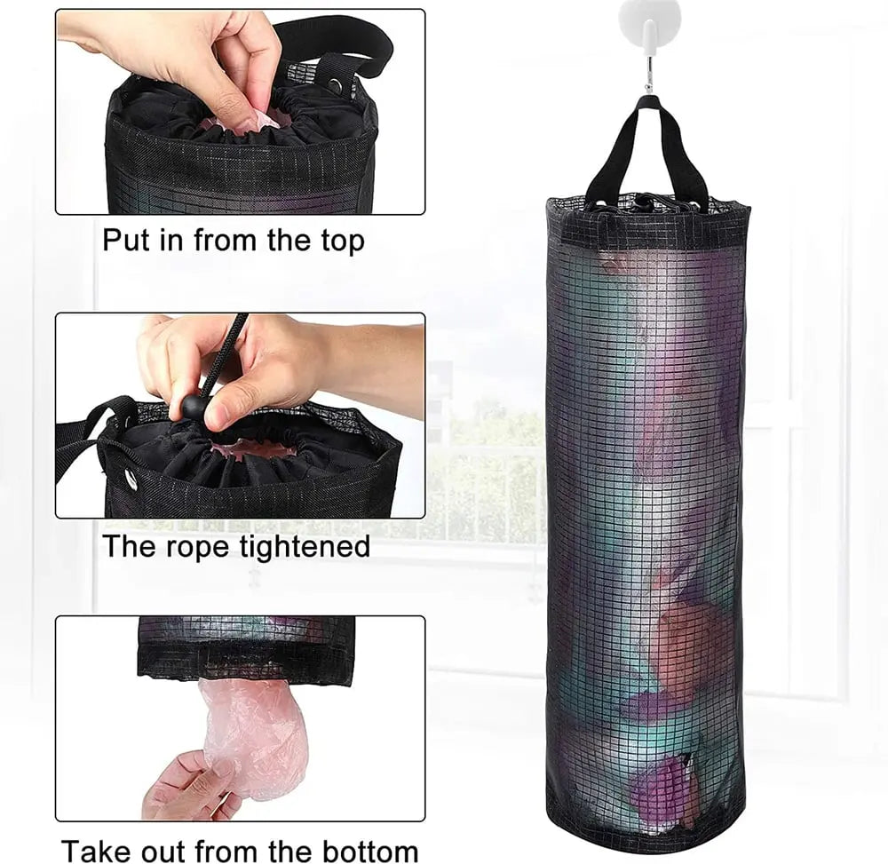 Sikunuo | Hanging Pocket Organizer – Breathable Mesh for Storing Kitchen Bags and Fruits/Veggies