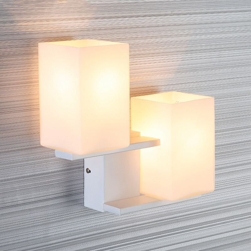 Sikunuo | Opal Frosted Glass Rectangle Wall Light Nordic Style 2 Lamps White/Black Wall Mounted Light Fixture