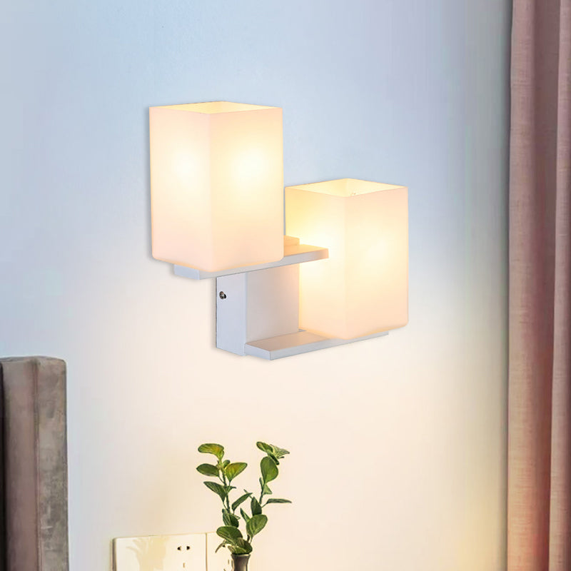 Sikunuo | Opal Frosted Glass Rectangle Wall Light Nordic Style 2 Lamps White/Black Wall Mounted Light Fixture
