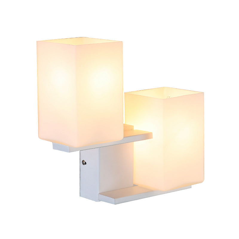 Sikunuo | Opal Frosted Glass Rectangle Wall Light Nordic Style 2 Lamps White/Black Wall Mounted Light Fixture