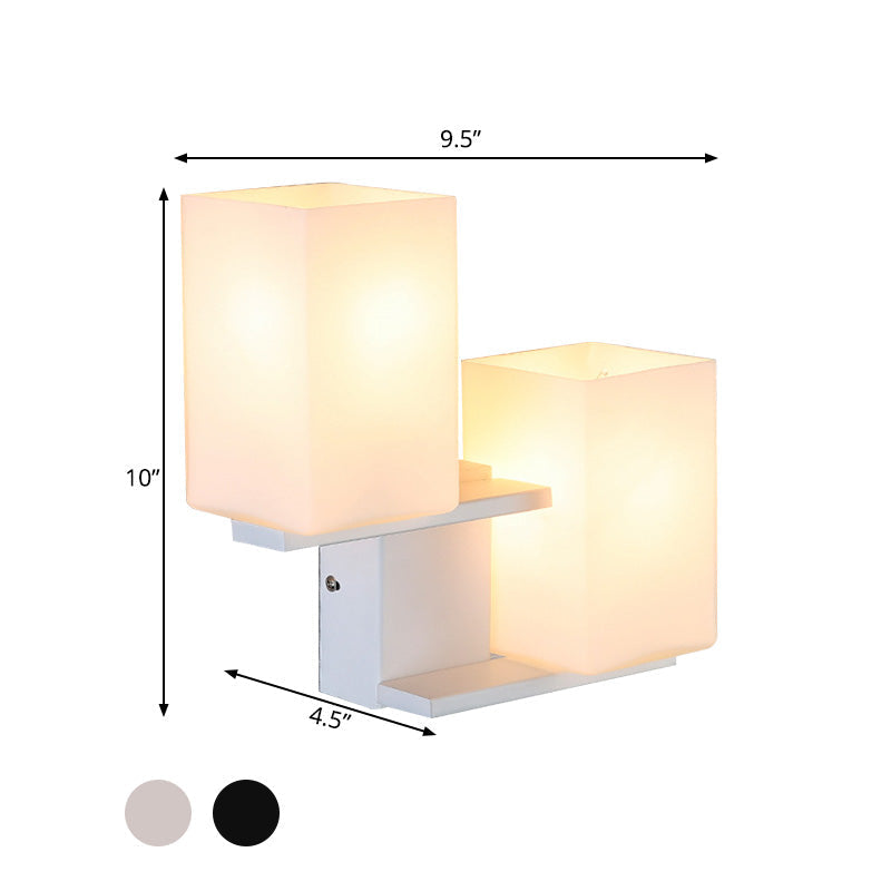 Sikunuo | Opal Frosted Glass Rectangle Wall Light Nordic Style 2 Lamps White/Black Wall Mounted Light Fixture