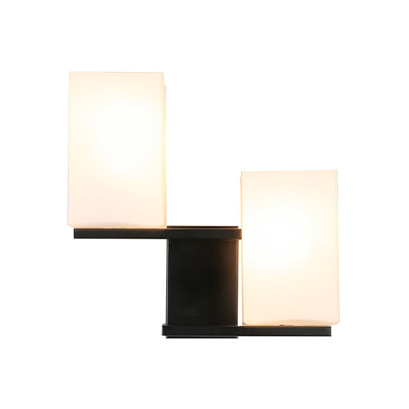 Sikunuo | Opal Frosted Glass Rectangle Wall Light Nordic Style 2 Lamps White/Black Wall Mounted Light Fixture