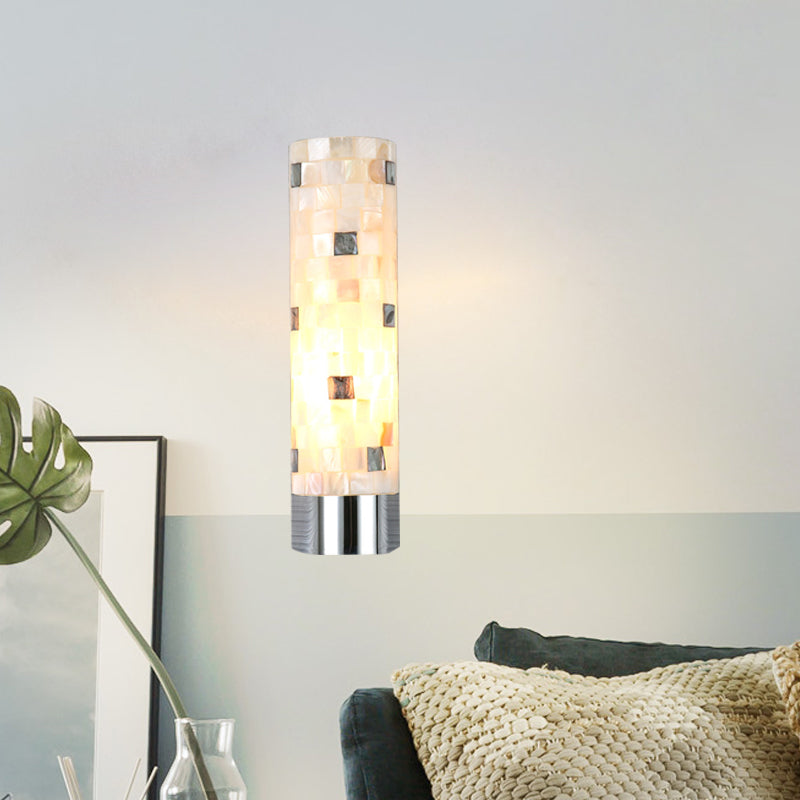 Sikunuo | Puzzled Work Column Wall Lamp Modern Shell 1 Head Bathroom Spotlight Lighting in Chrome